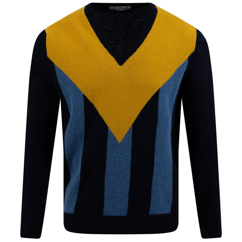 Vertical Stripe Knit Navy/Mustard