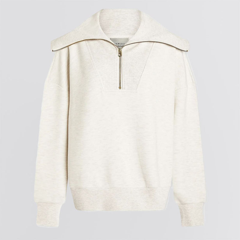 Womens Catherine Half Zip Sweater Top Ivory Marl Fleck