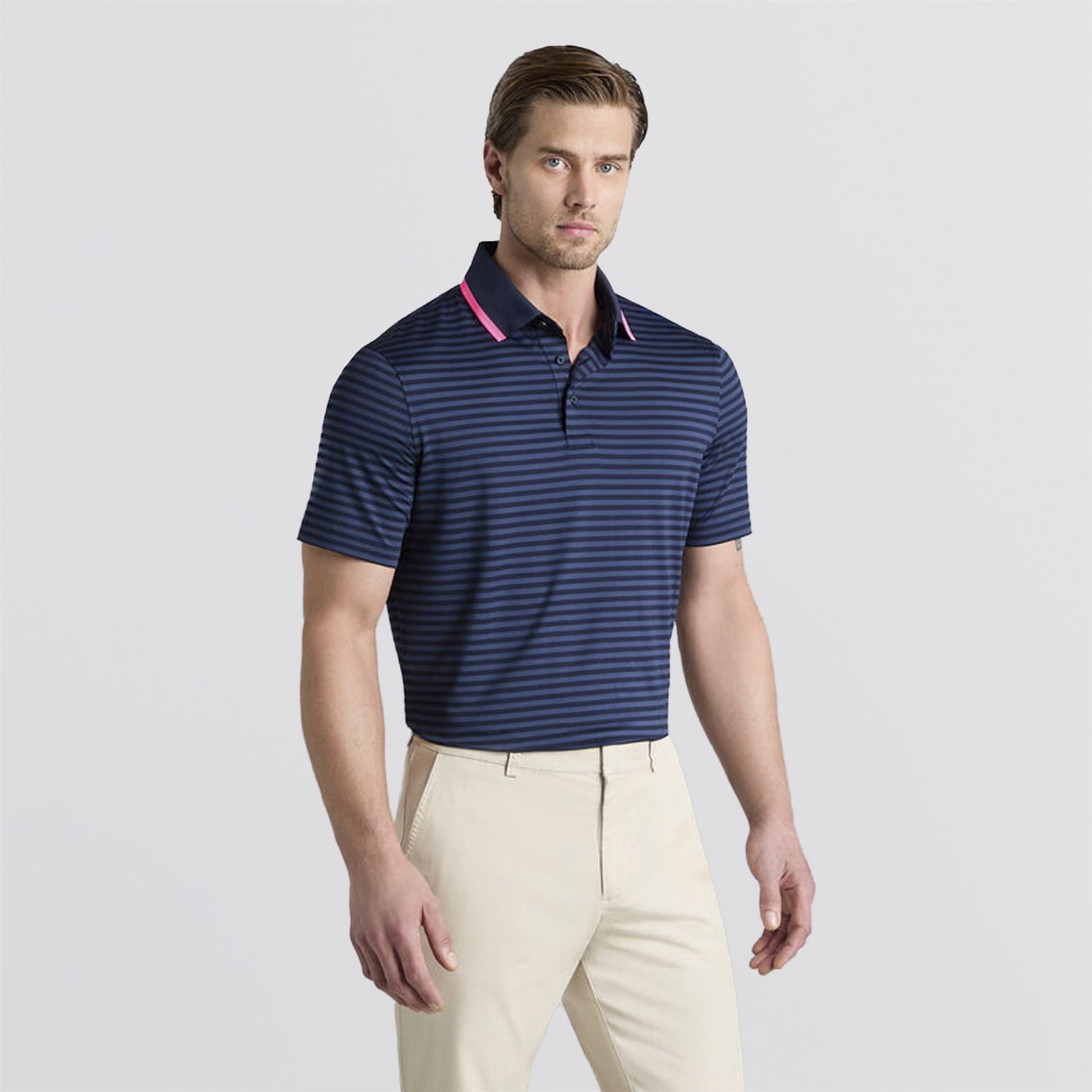 Perforated Stripe Polo Twilight