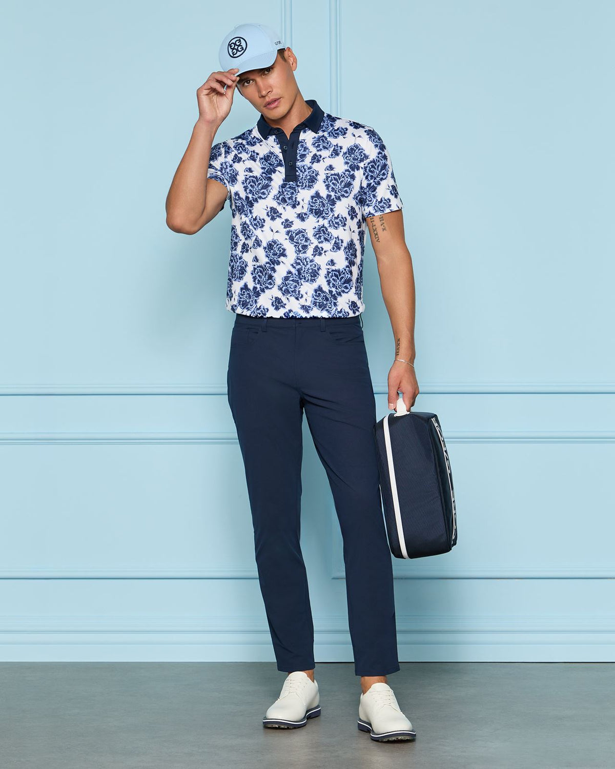 Stamped Floral Print Tech Jersey Polo Willow