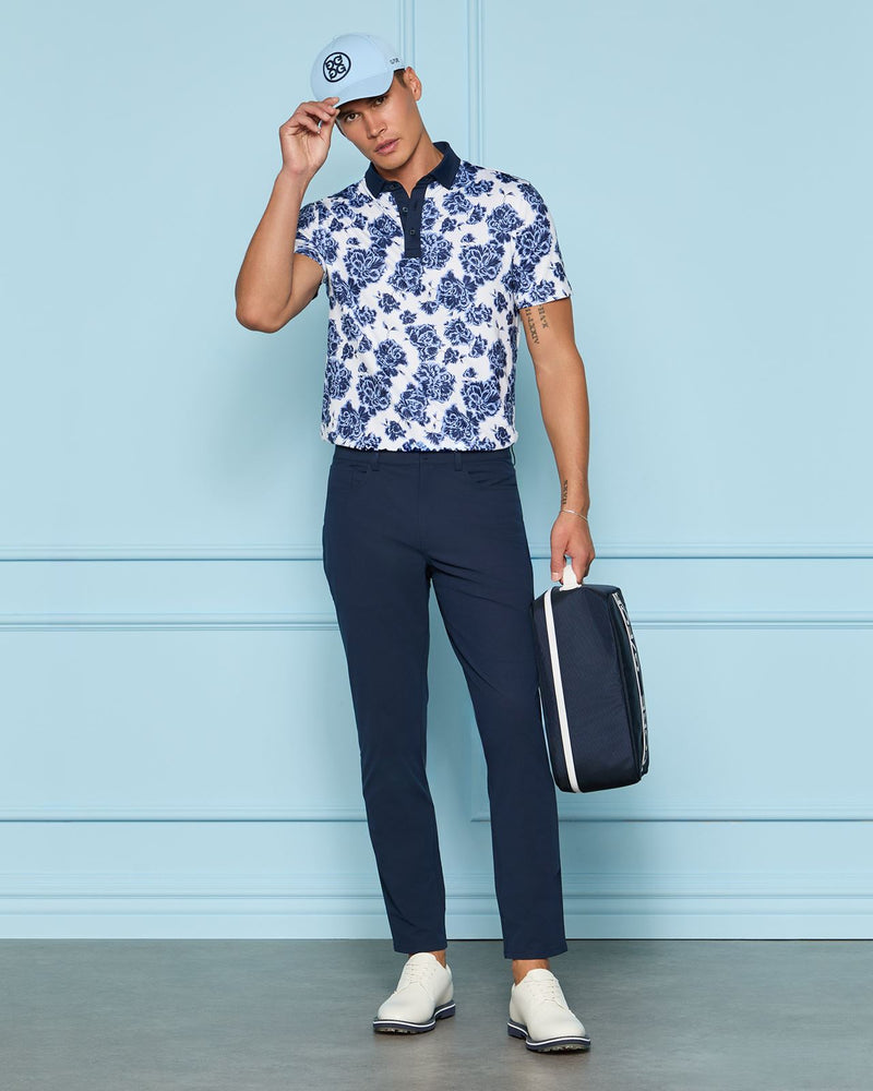 Stamped Floral Print Tech Jersey Polo Willow