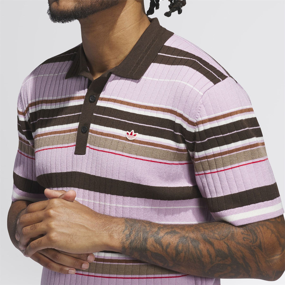Orignals Knit Stripe Polo Bliss Lilac/Dark Brown