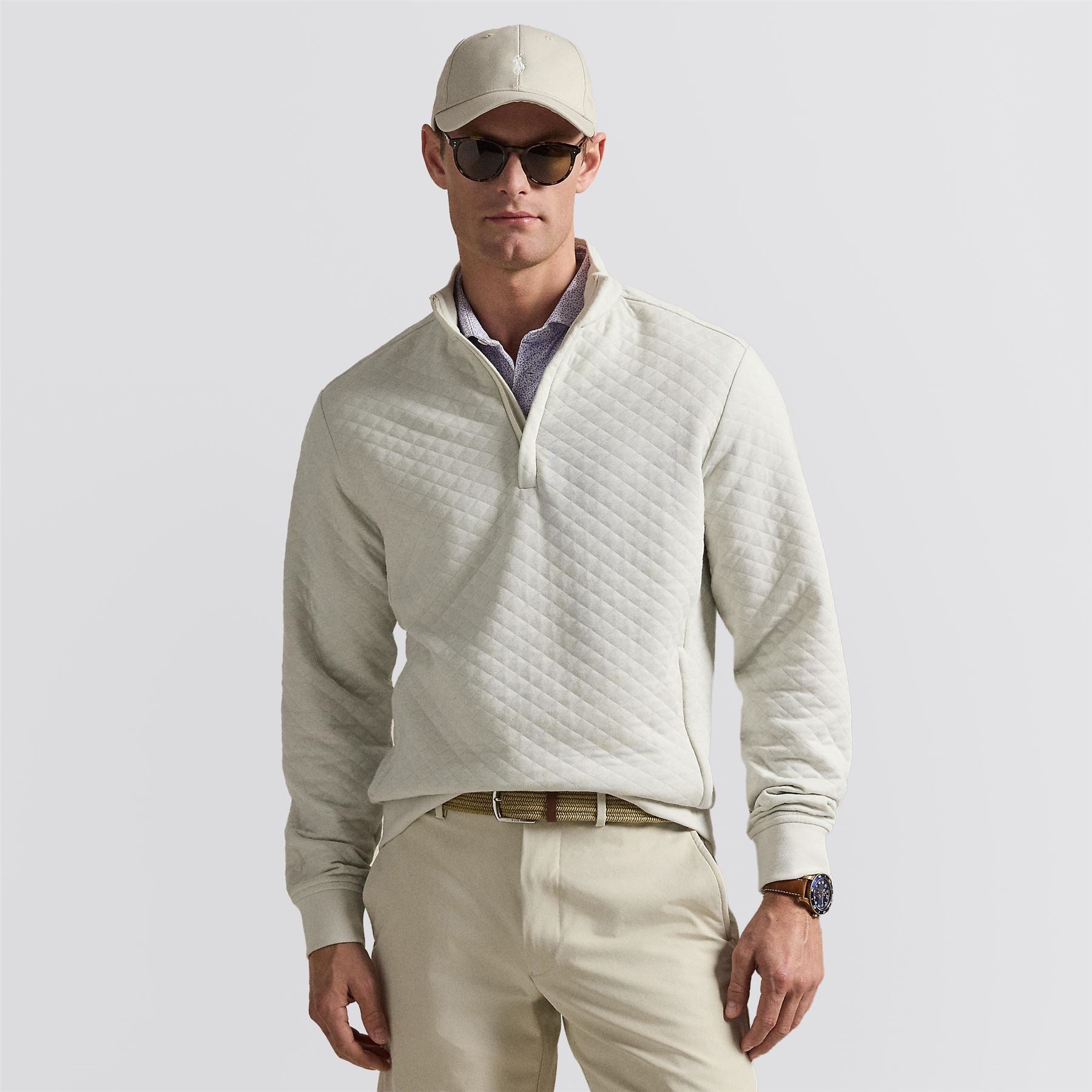 RLX Quilted Double Knit Half Zip Pullover Stone Pebble
