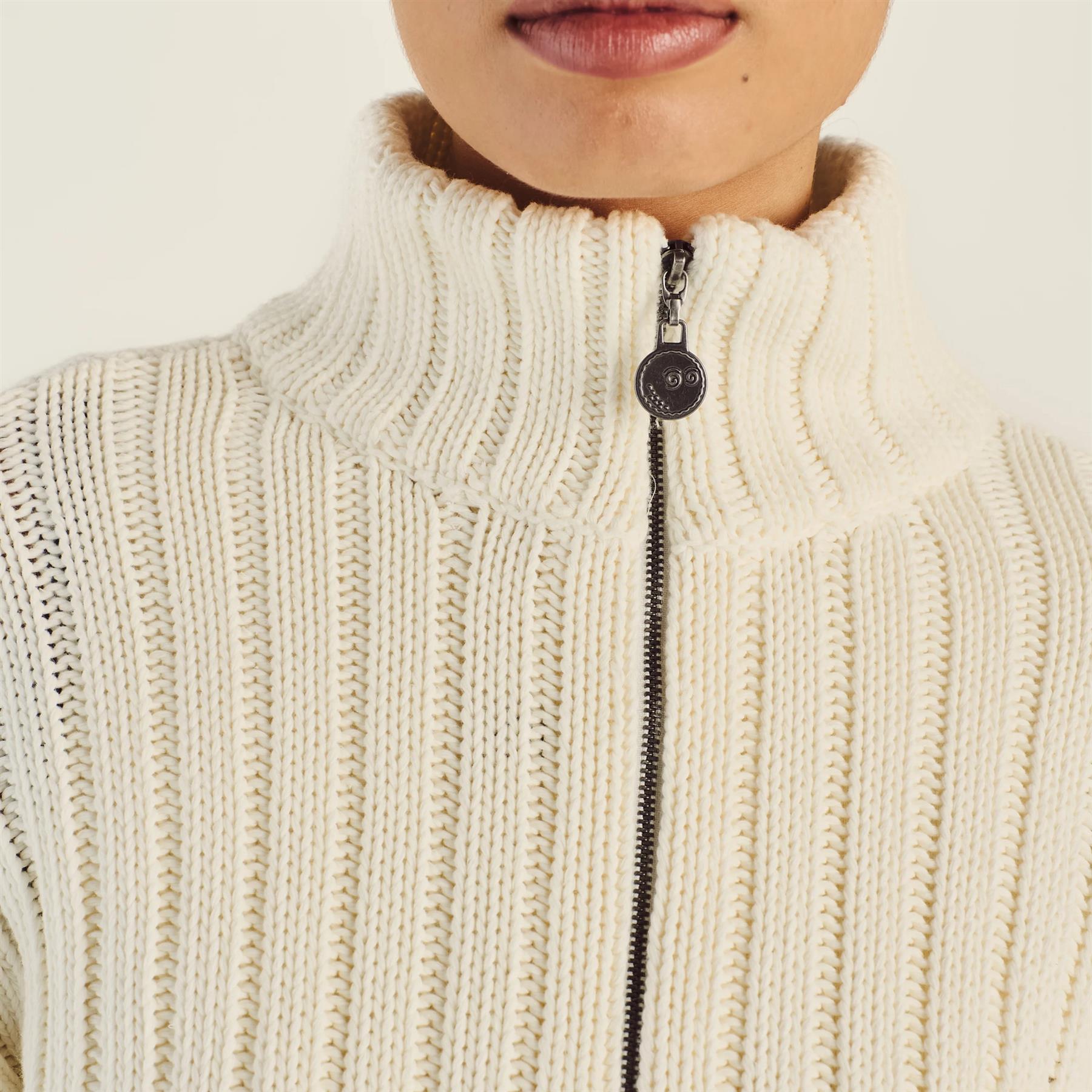 【MALBON GOLF】WOMENS COLLECTION ALLEGRA Chunky Knit Zip-up Malbon Golf Allegra Chunky Knit Zip Up Ivory | TRENDYGOLF USA
