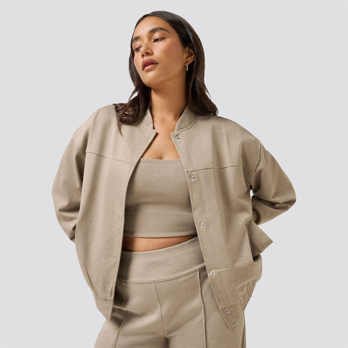 Womens Friday Ponte Bomber Jacket Heather Portabella