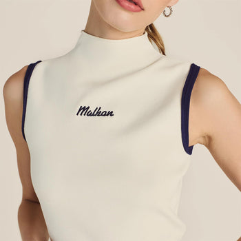 【MALBON GOLF】 Basic mock neck t-shirt ■WOMAN / 追跡付 Malbon Evergreen Match Point Golf Mockneck Navy - SS24 Women