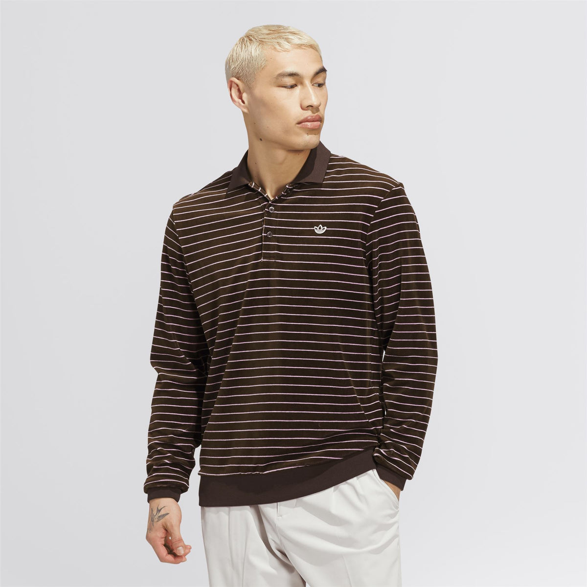 Originals Velour LS Polo Dark Brown/Bliss Lilac