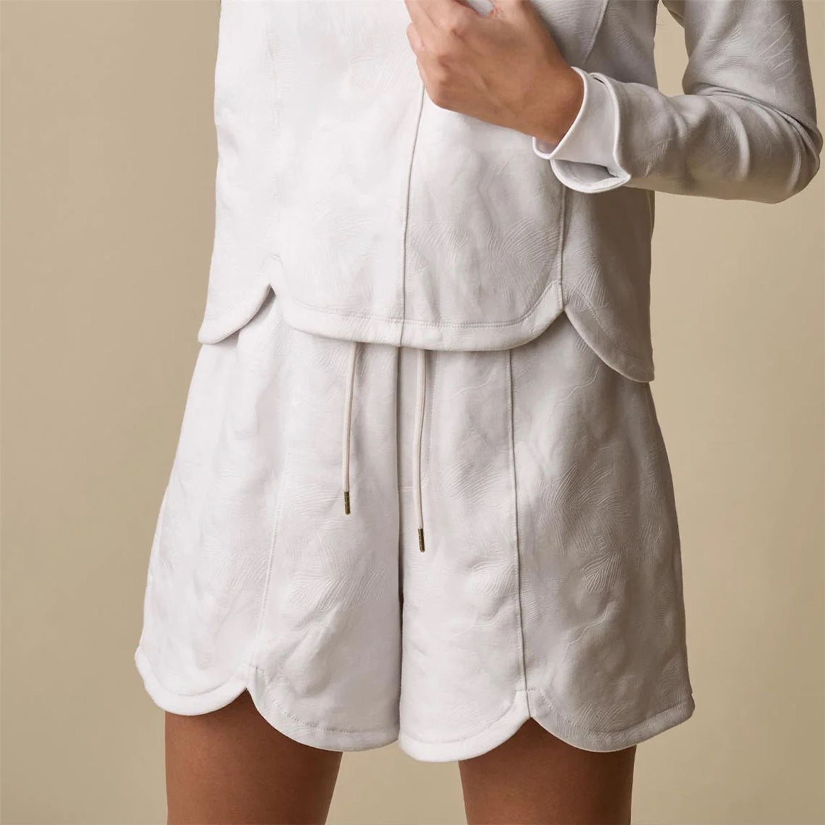 Womens Tulip Lounge Shorts Cream Debossed Crane