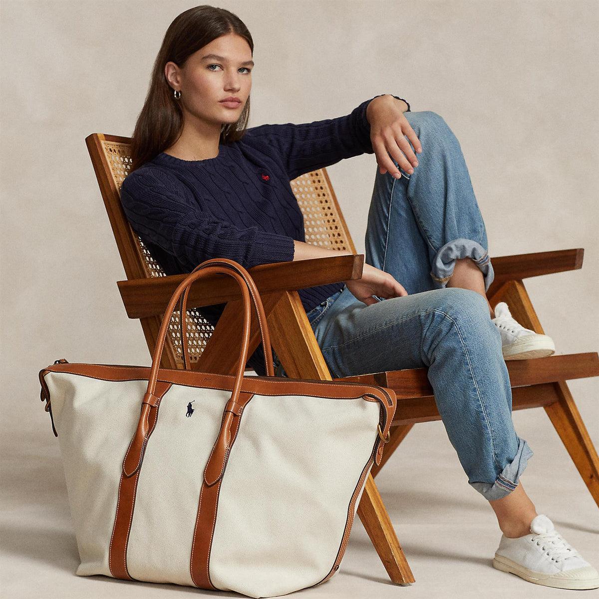 Womens XL Tote Bag Natural/Cuoio