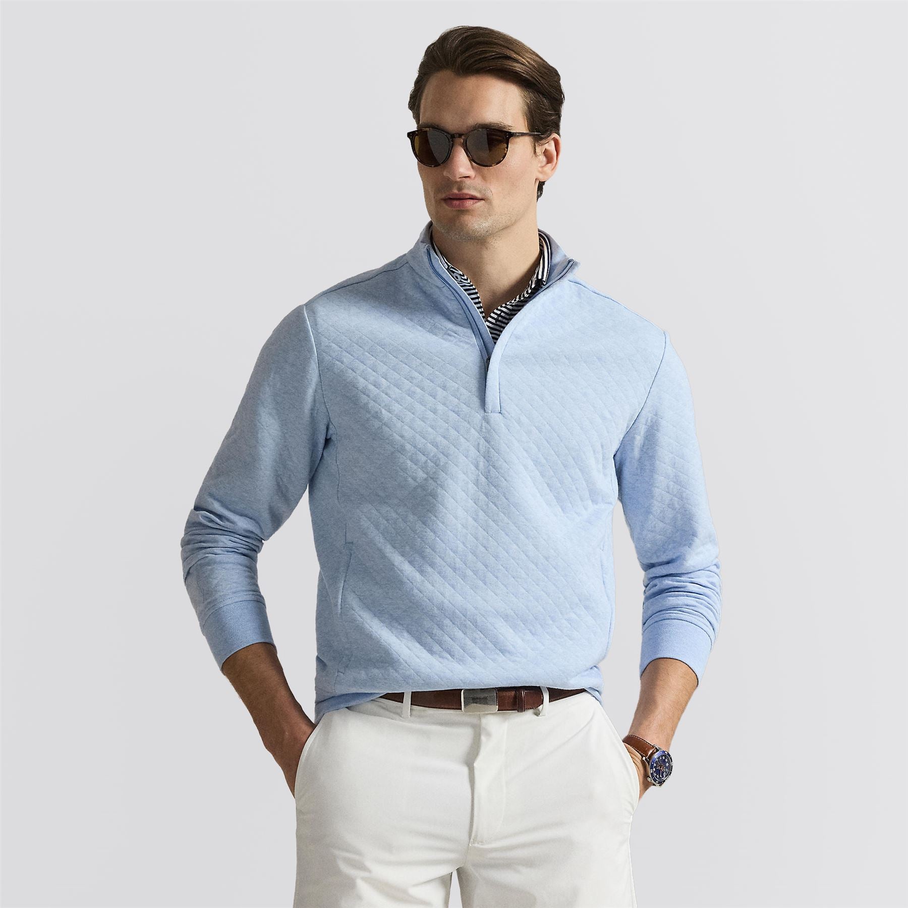 RLX Quilted Double Knit Half Zip Pullover Office Blue Heather