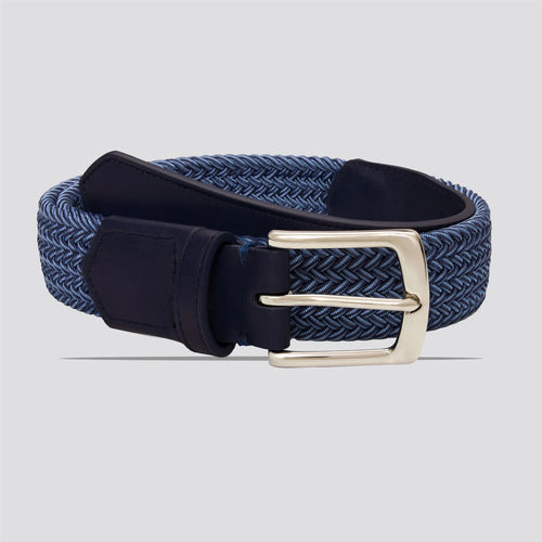 The Fisher Belt Navy/Slate Microstripe Navy Leather