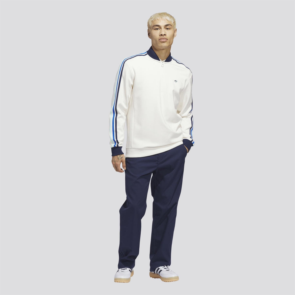 Originals 3-Stripe Quarter Zip Chalk White/Night Indigo