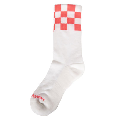 Womens Checked Crew Socks White/Coral - SS23