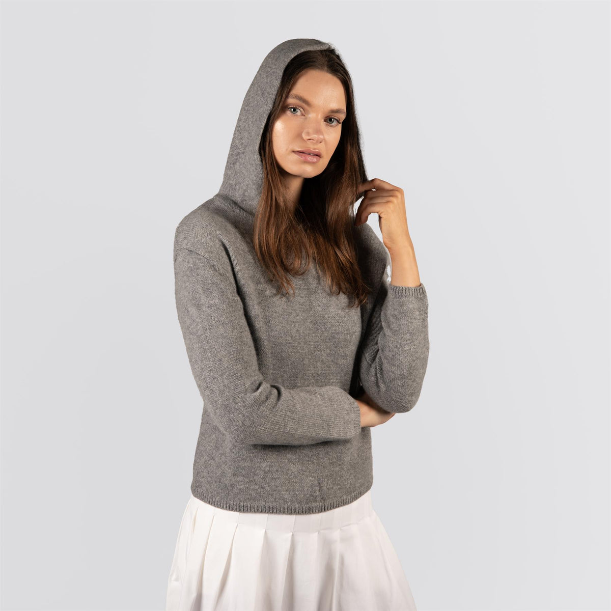 Womens Marnie Cashmere Hoodie Grey Heather