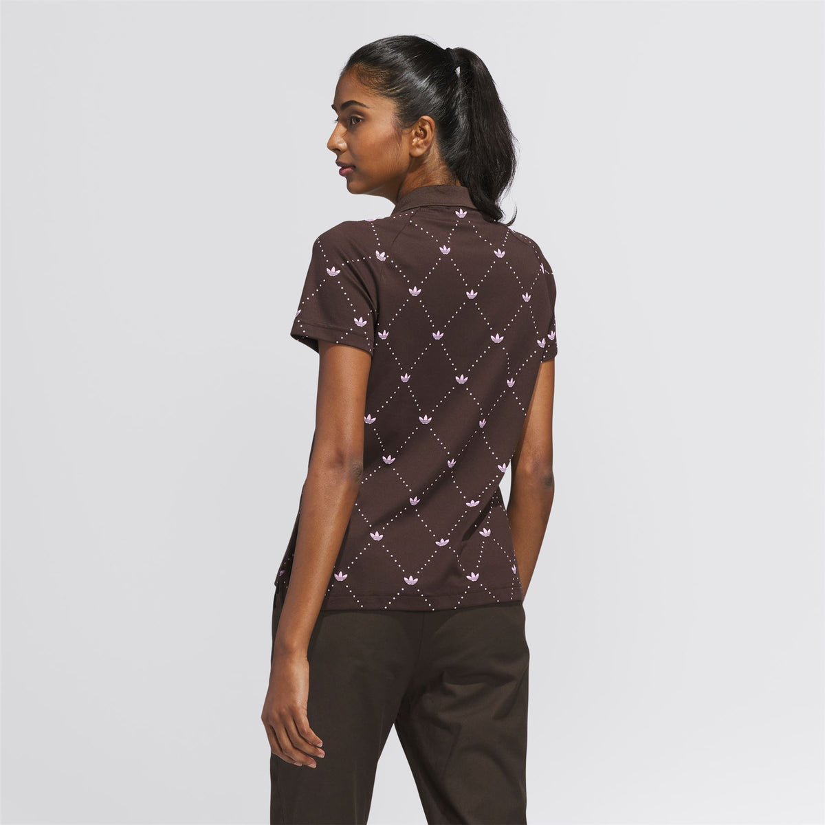 Womens Originals Printed Trefoil Polo Dark Brown/Bliss Lilac