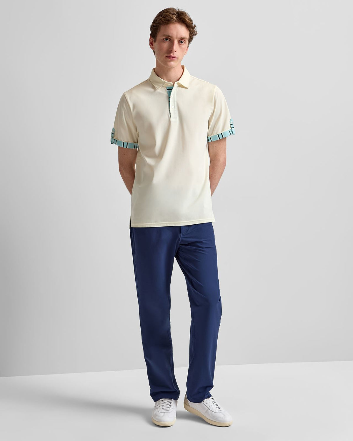 Roll Sleeve Polo Cream/Blue Vintage Stripe