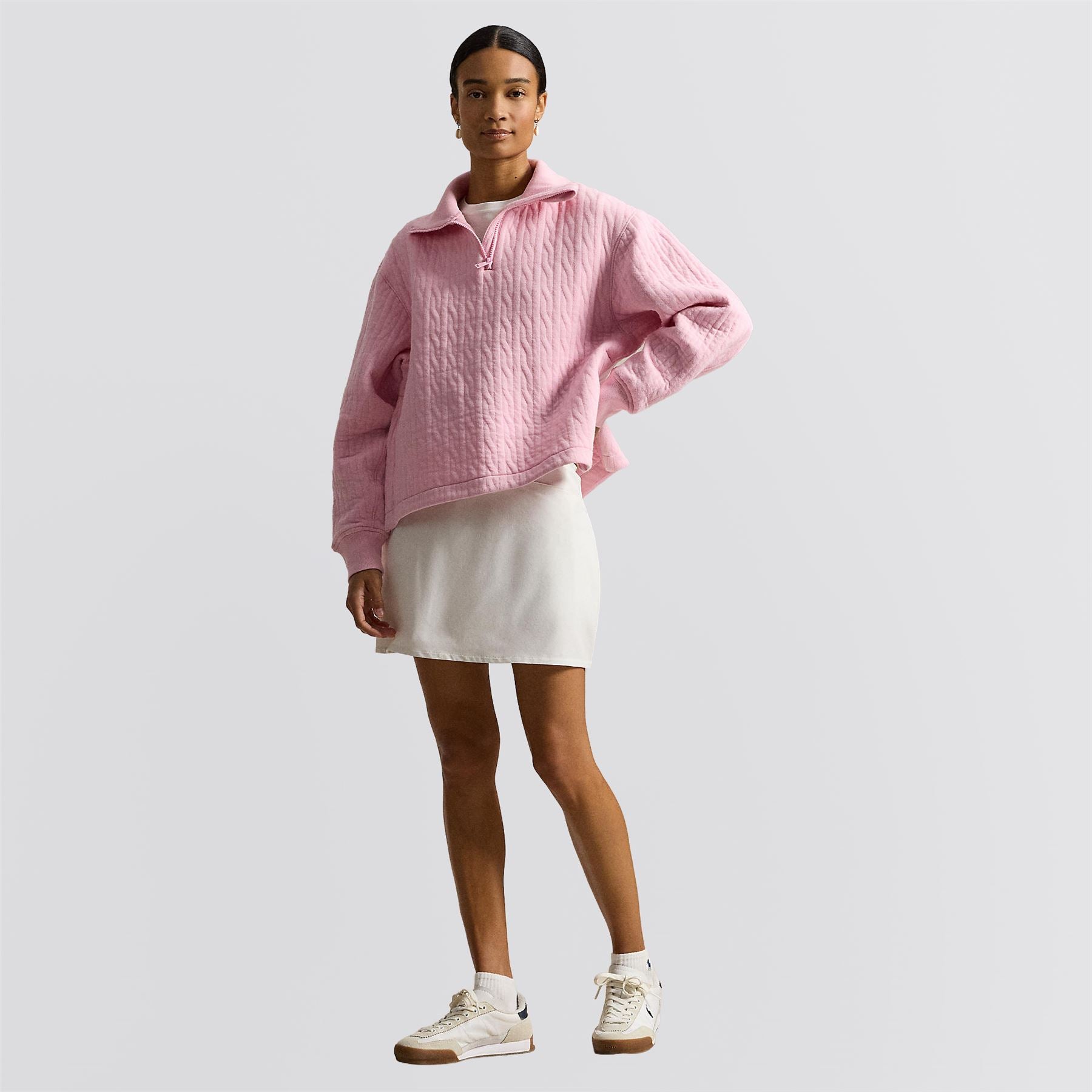 Ralph Lauren RLX Cable Quilted Quarter Zip Jacket Light Pink