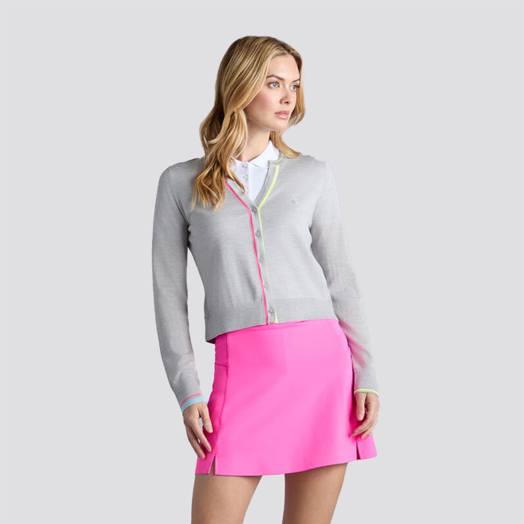 Womens Tailored Merino Wool Cardigan Melange Gray