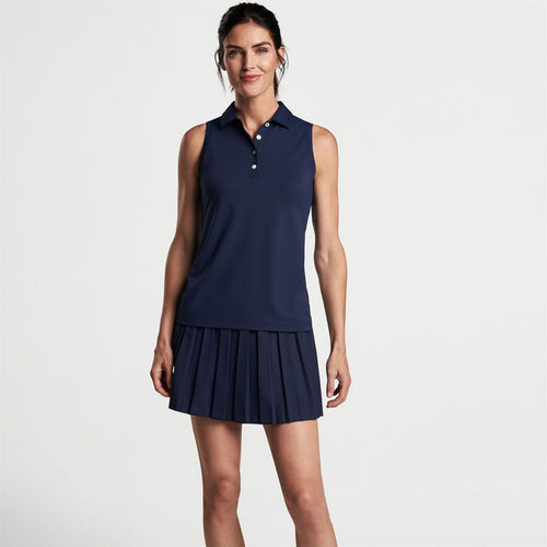 Womens Banded Sport Mesh Sleeveless Button Polo Navy