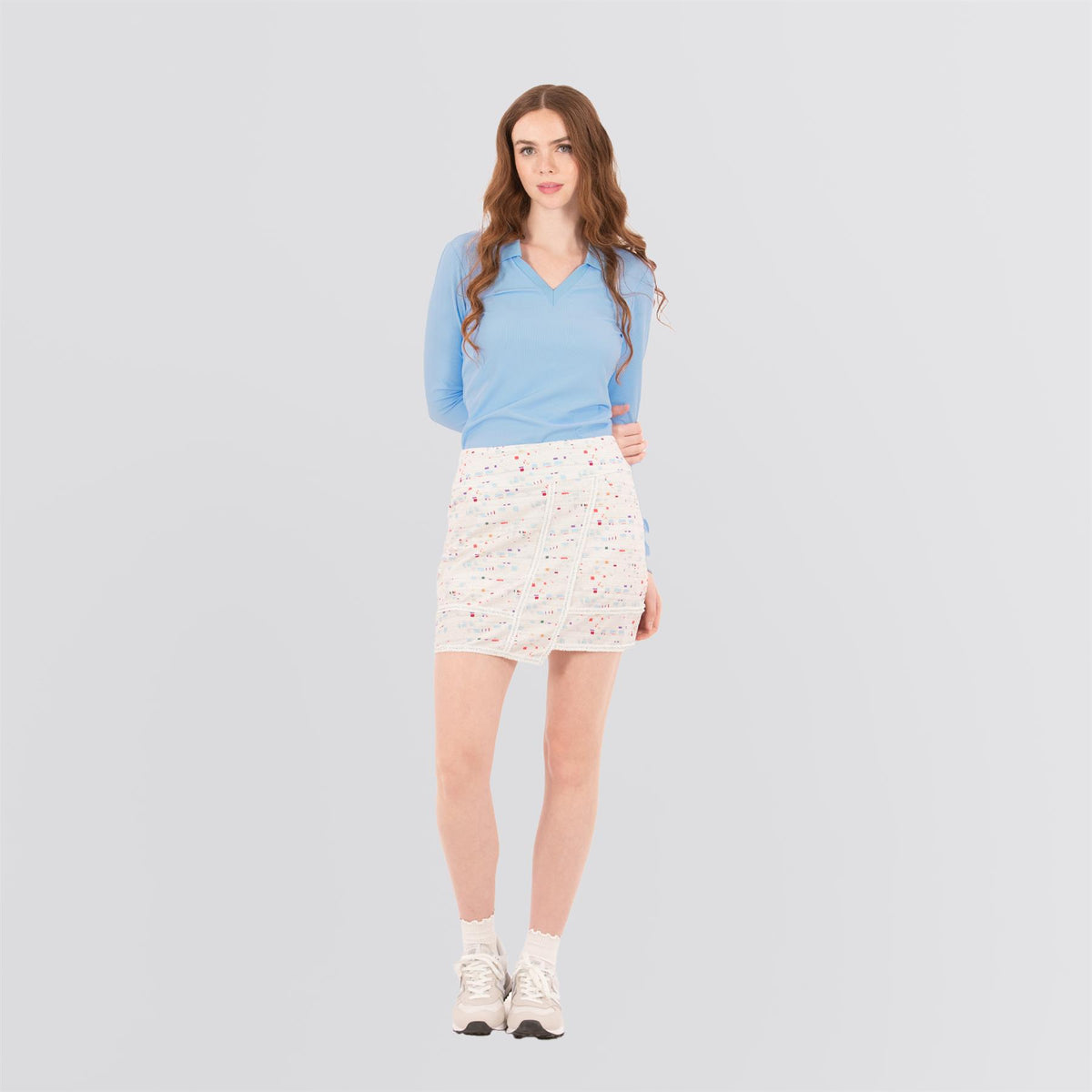 Womens Boucle Trimmed Skirt Winter White Boucle