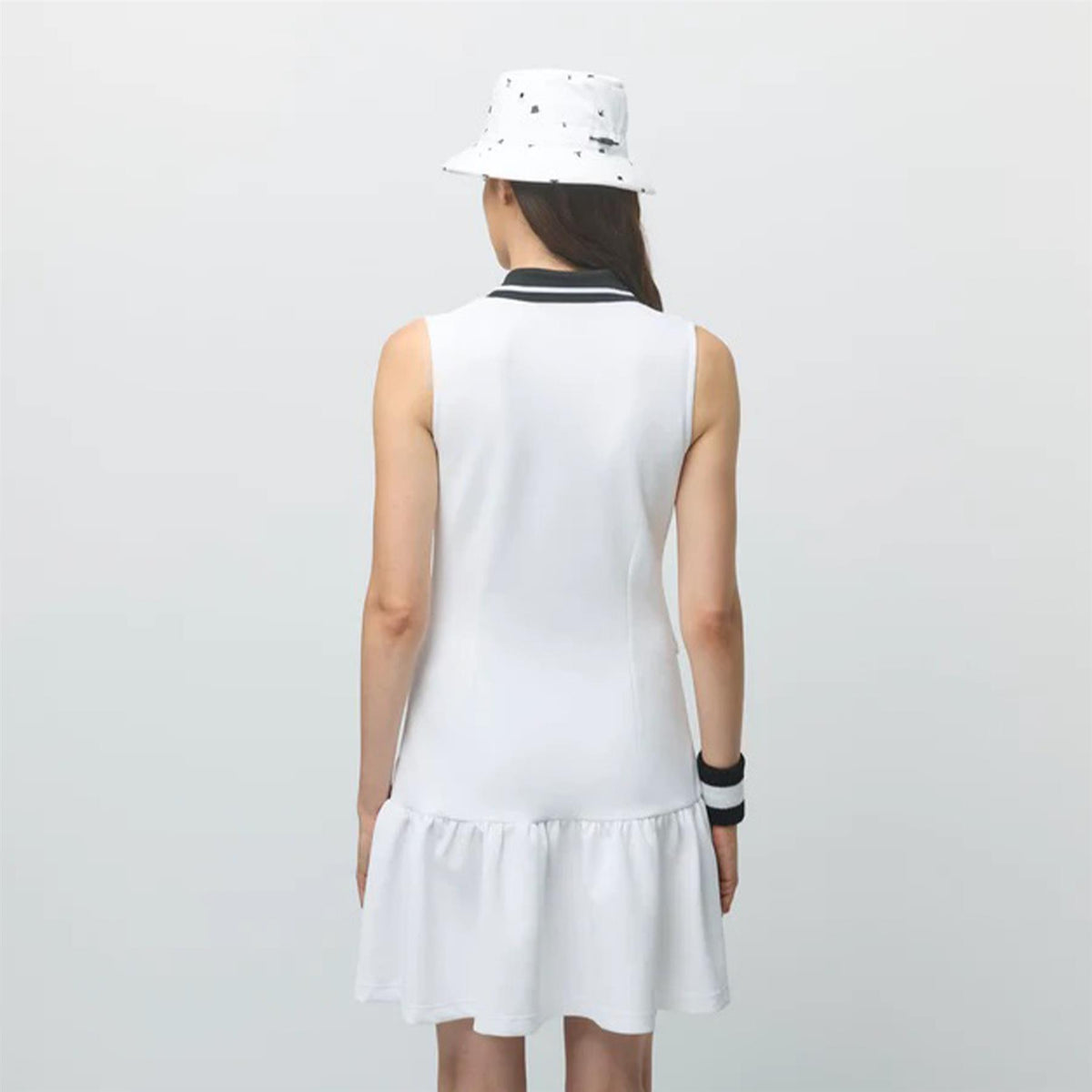 Womens Airloft Ruffle Hem Dress White/Black