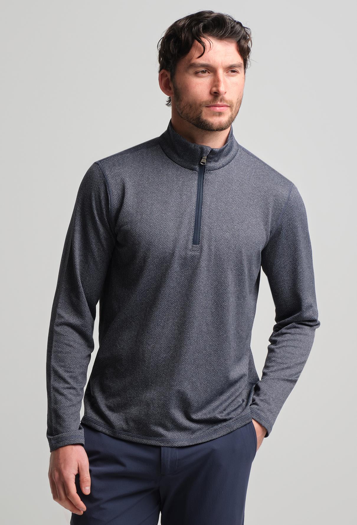 Palmer Performance Quarter-Zip Navy Herringbone