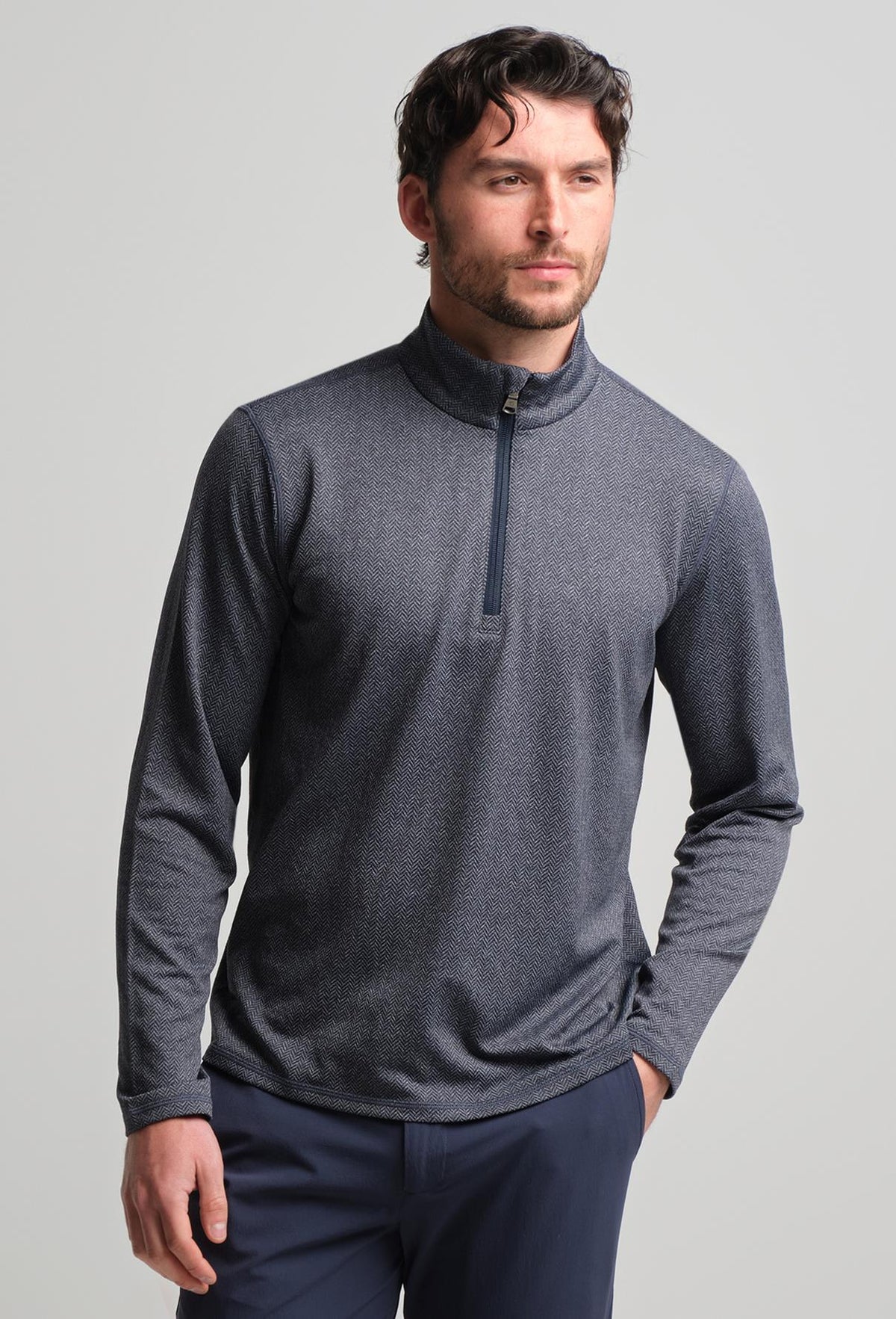 Palmer Performance Quarter-Zip Navy Herringbone