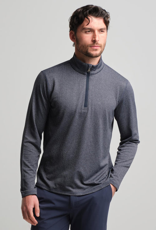 Palmer Performance Quarter-Zip Navy Herringbone