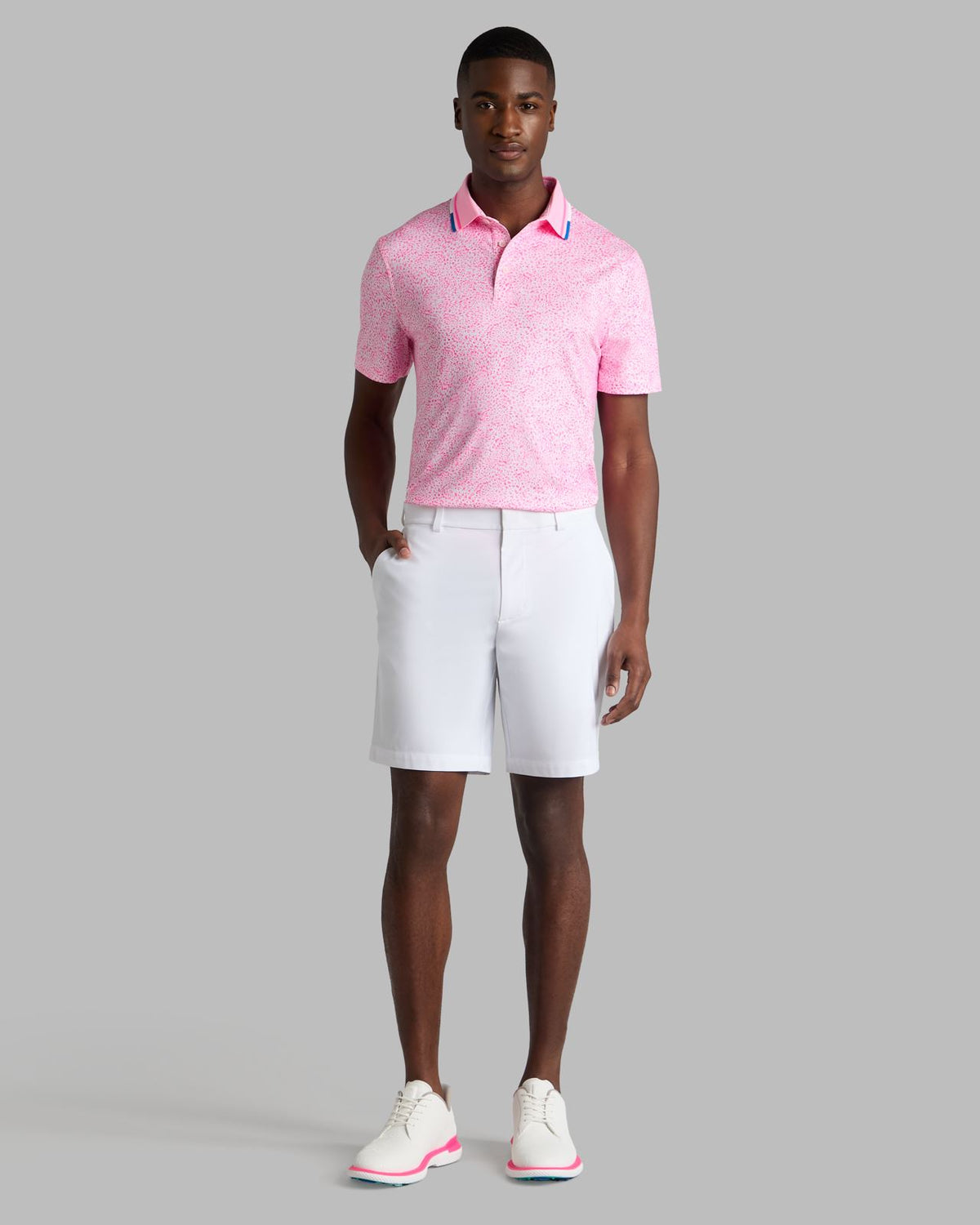 Fireworks Print Tech Jersey Polo Blush