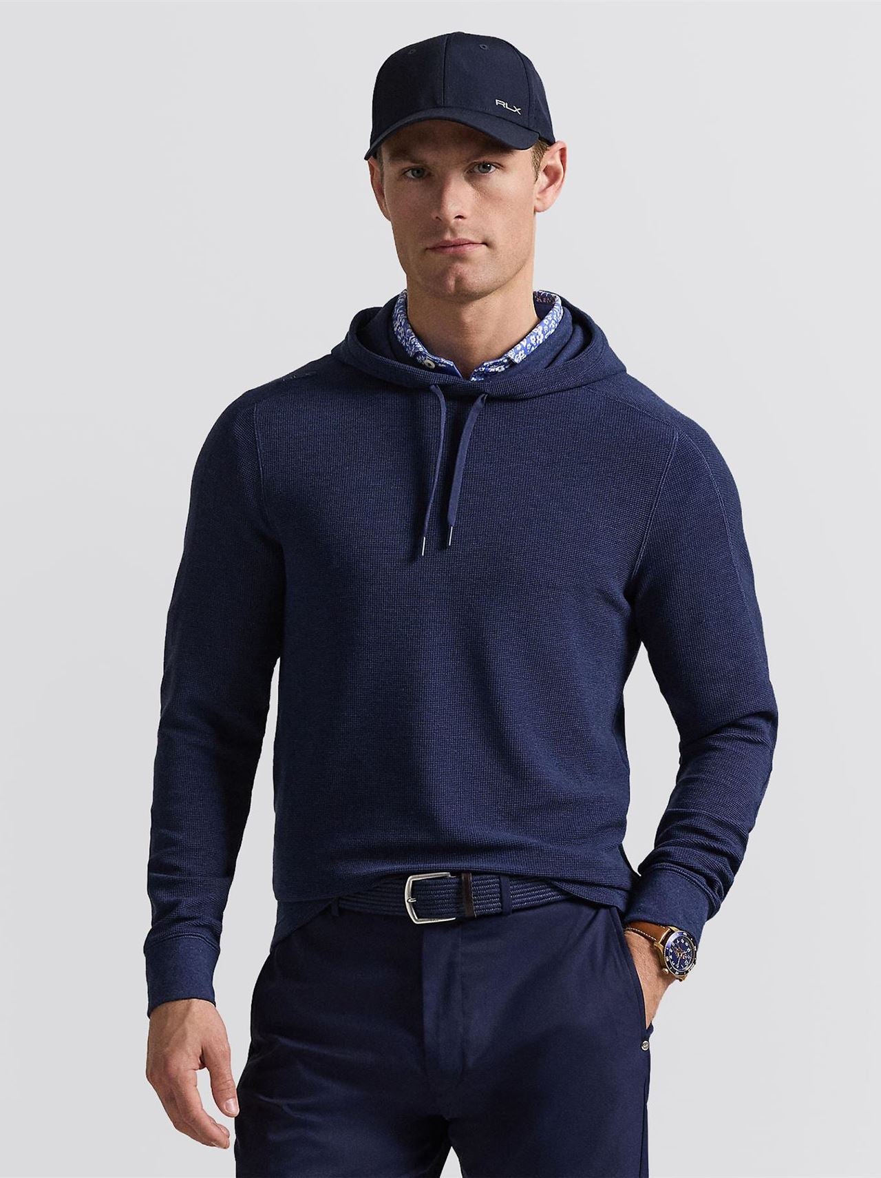 RLX Performance Tech Waffle Knit Hoodie Spring Navy Heather