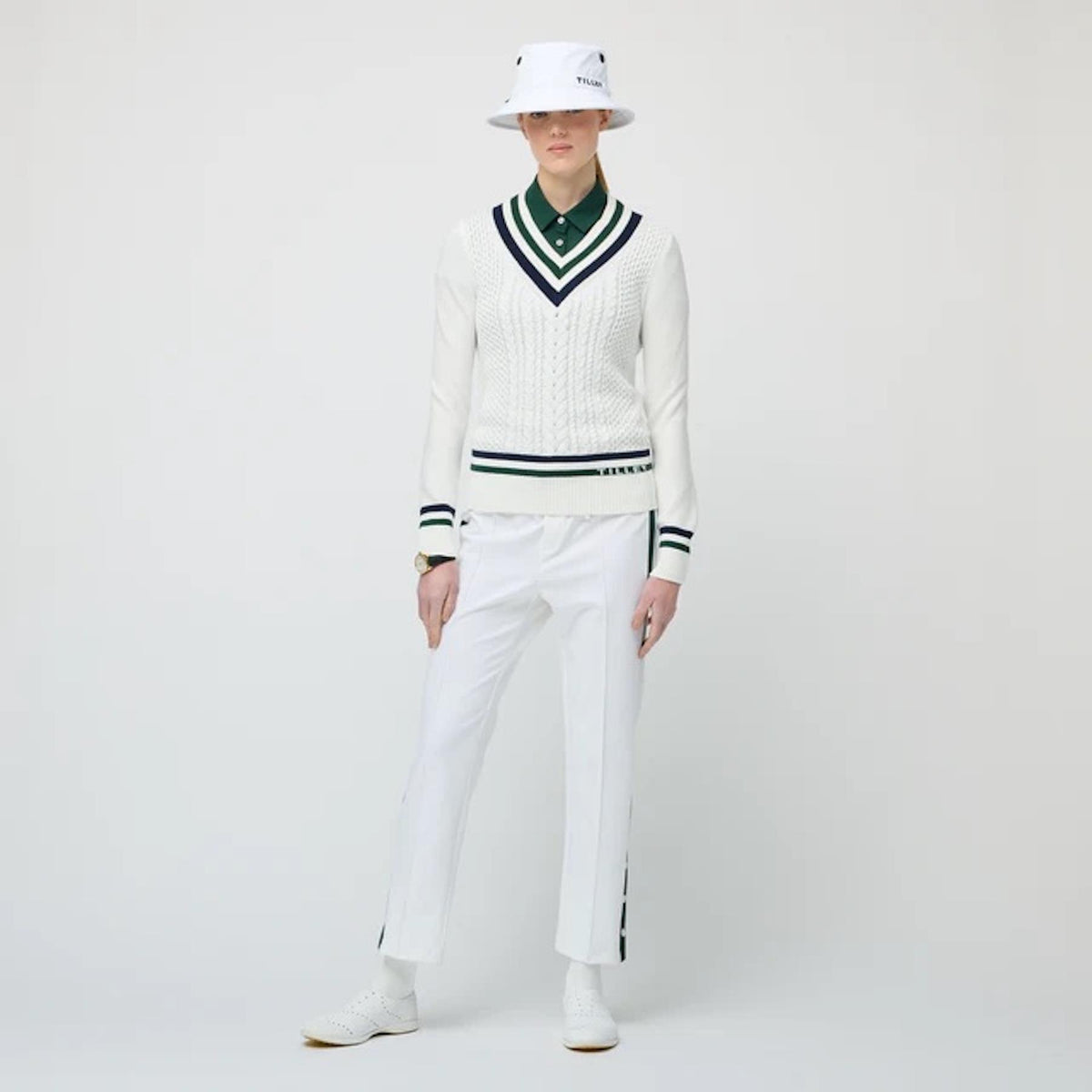Womens Striped Sport Pants White/Pine Green