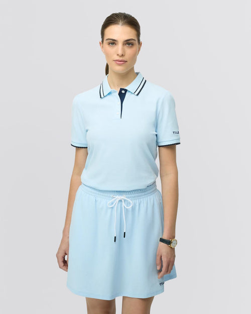 Womens Preppy Pique Puff Sleeve Polo Baby Blue/Navy