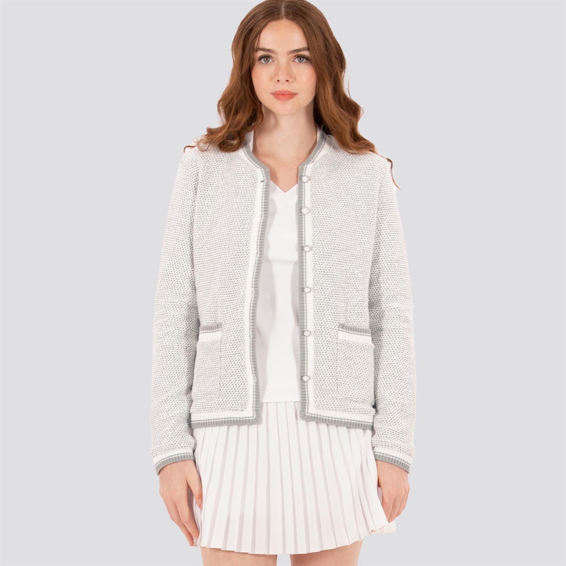 Womens Boucle Knit Jacket White/Grey