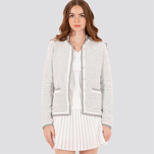 Womens Boucle Knit Jacket White/Grey