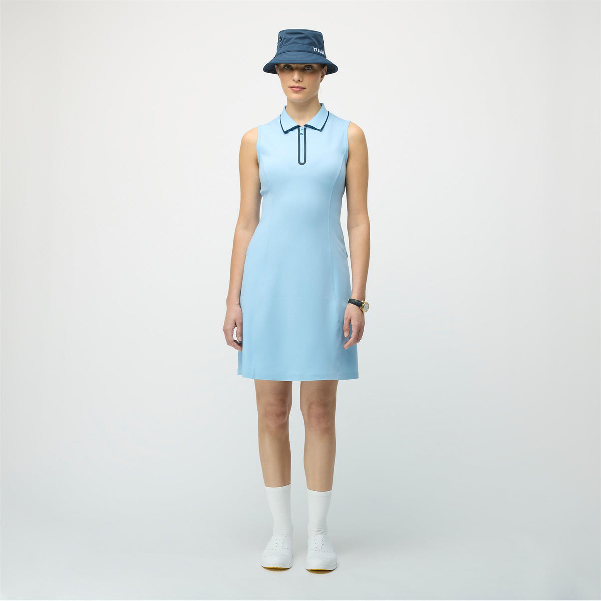 Womens Quarter Zip Polo Dress Powder Blue/Navy