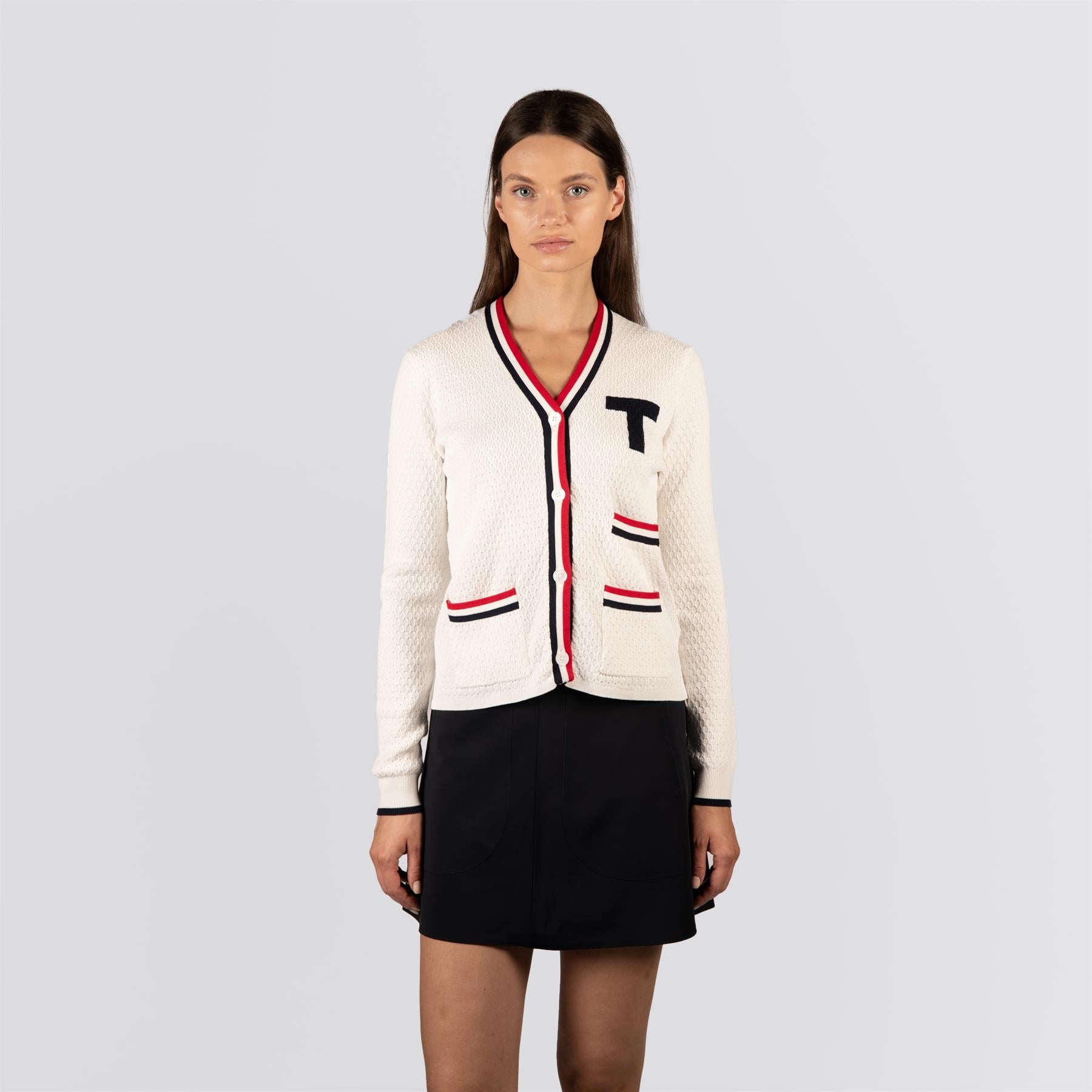 Womens T Cardigan White/Red/Blue