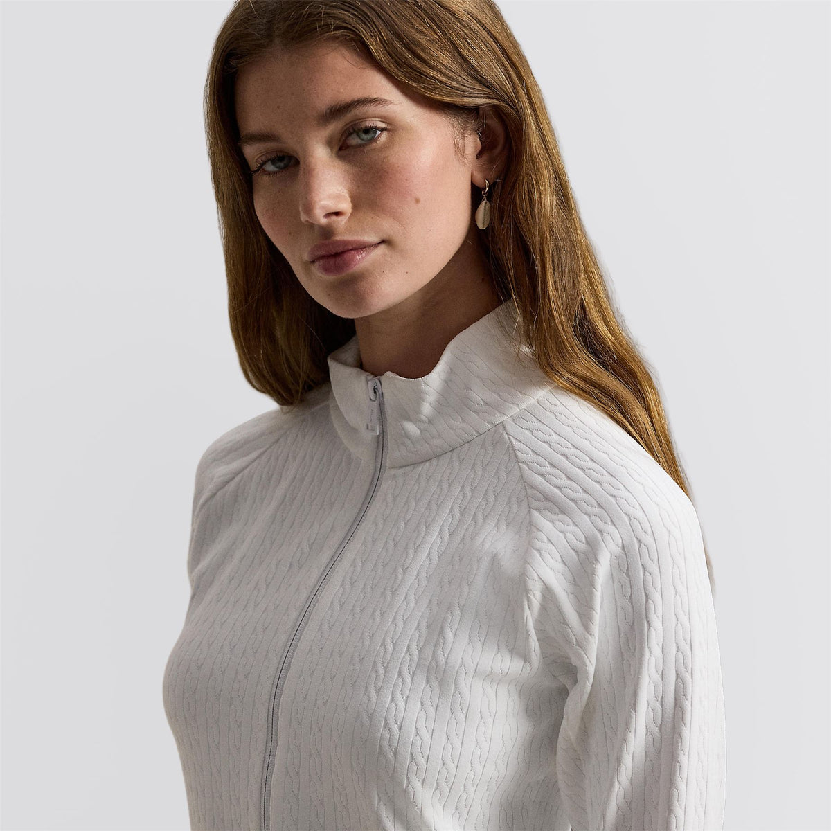RLX Womens Active Cable Knit Full Zip Sweatshirt Ceramic White