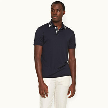 Dominic Border Stripe Polo Night Iris