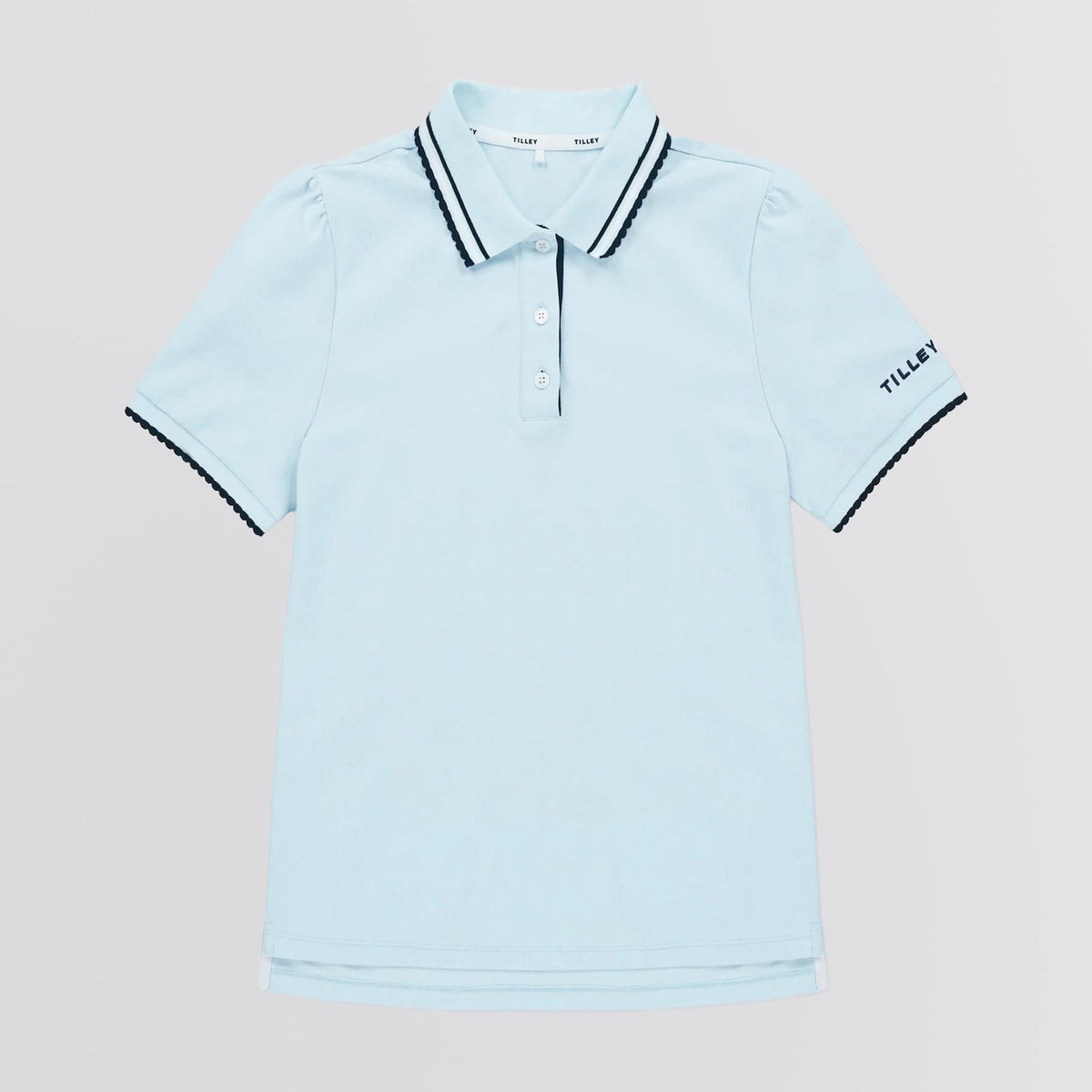 Womens Preppy Pique Puff Sleeve Polo Baby Blue/Navy