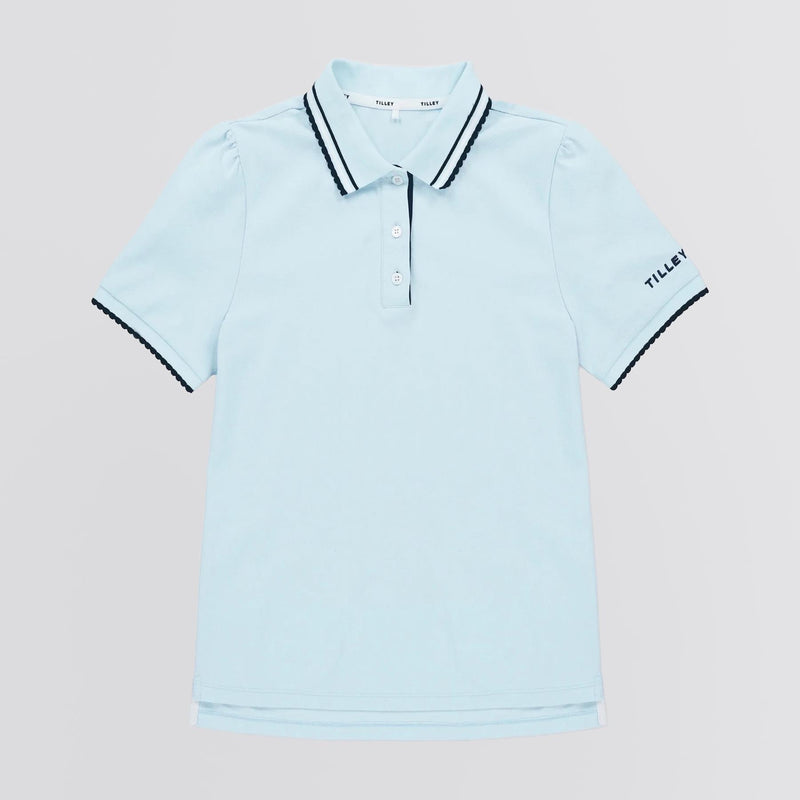 Womens Preppy Pique Puff Sleeve Polo Baby Blue/Navy