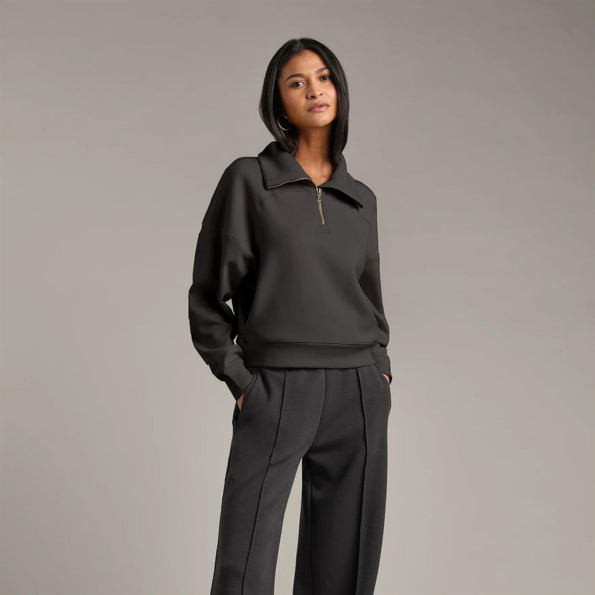Womens DreamGlow Quarter Zip Sweat Top Black