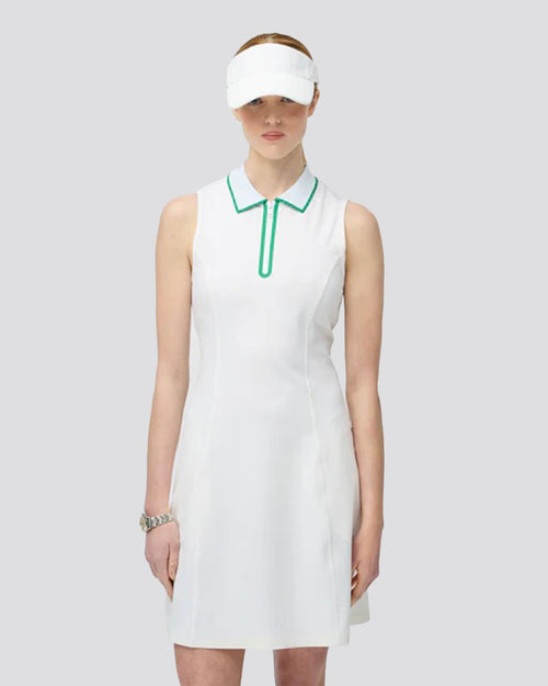 Womens Quarter Zip Polo Dress White/Sport Green
