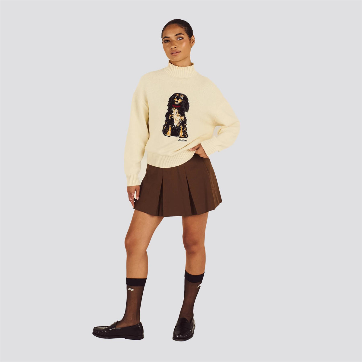 Womens Maisy Intarsia Sweater Beige