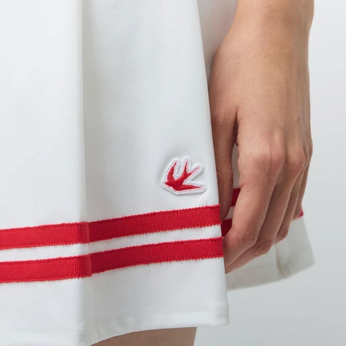 Womens Ribbon Pleated Skirt White/Sport Red
