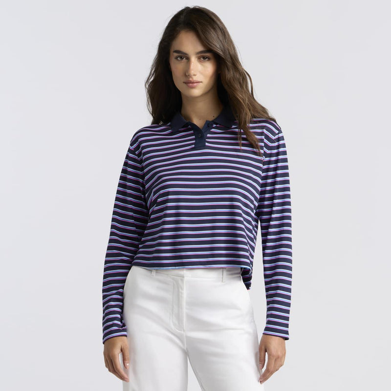 Womens Striped IT Tech Pique Relaxed Long Polo Twilight