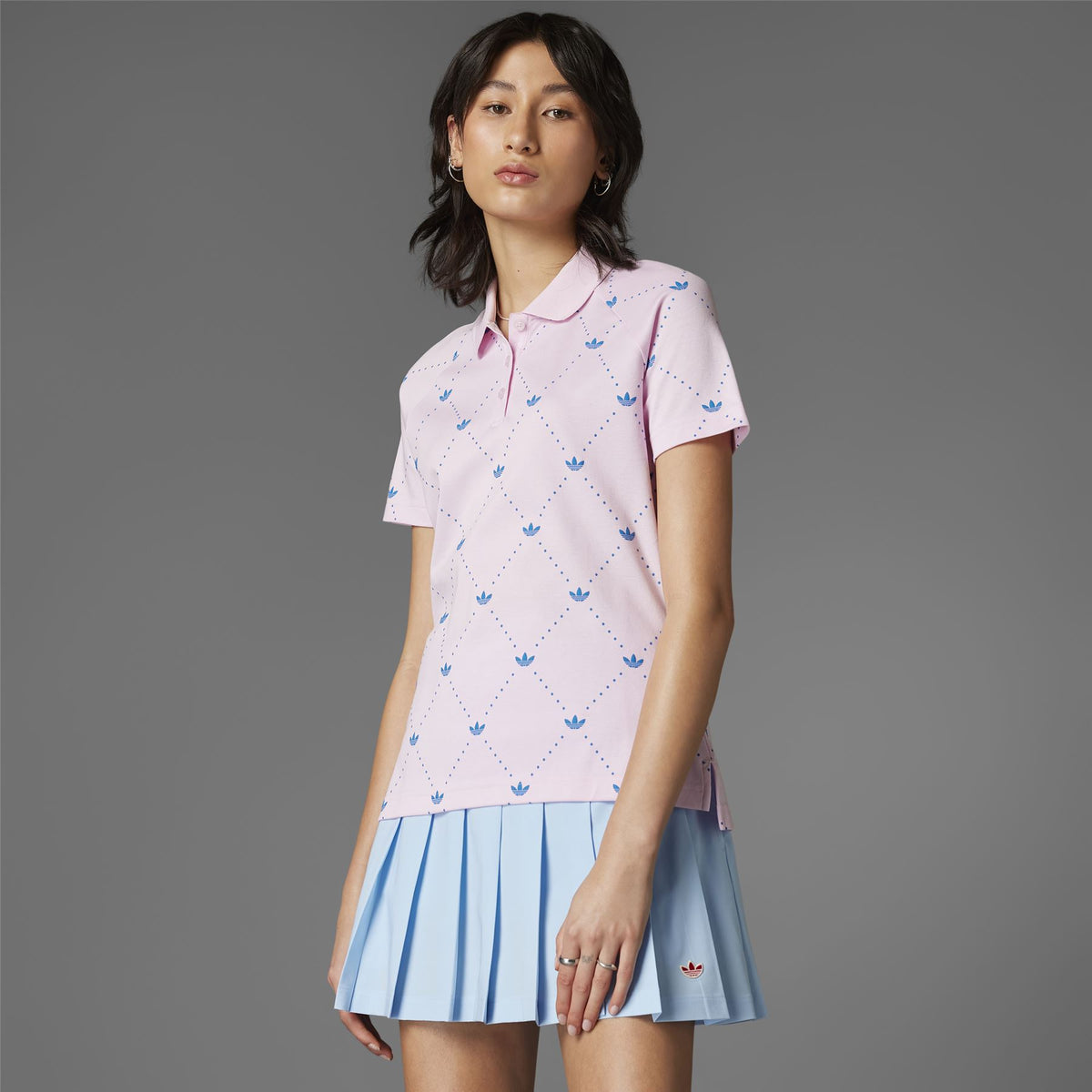 Womens Printed Trefoil Polo Clear Pink/Bluebird