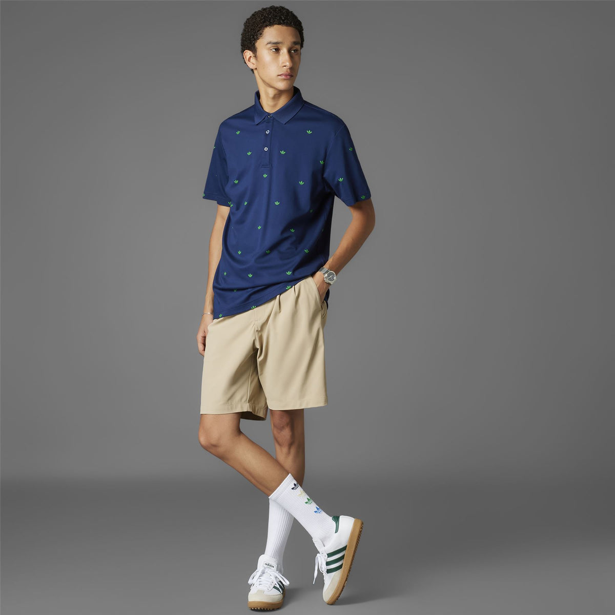 Printed Trefoil Polo Night Indigo