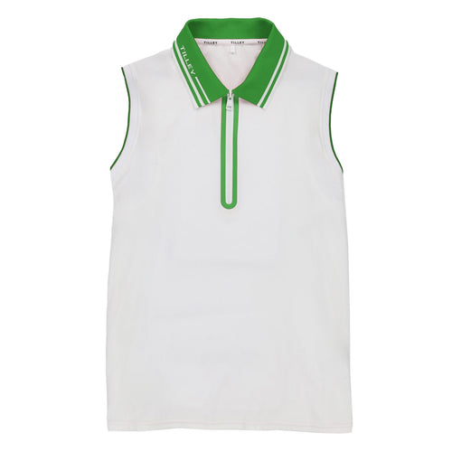 Tech Jersey SL Zip Polo White/Sport Green
