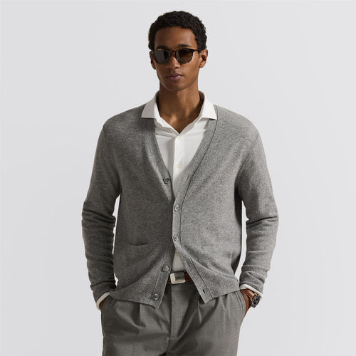 RLX Suede Patch Cashmere Cardigan Fawn Gray Heather