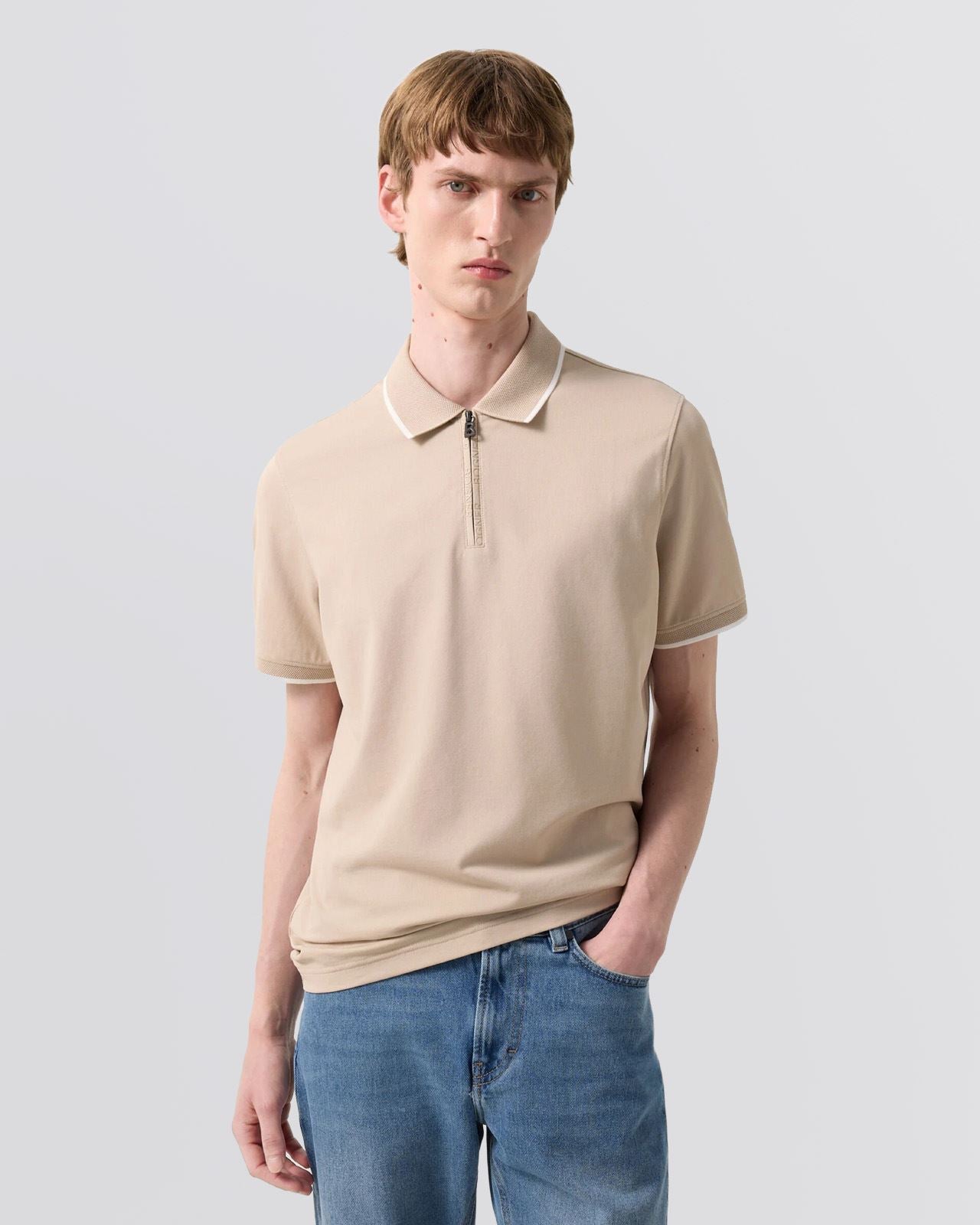Timo-10 Zip Polo Shirt Biscuit